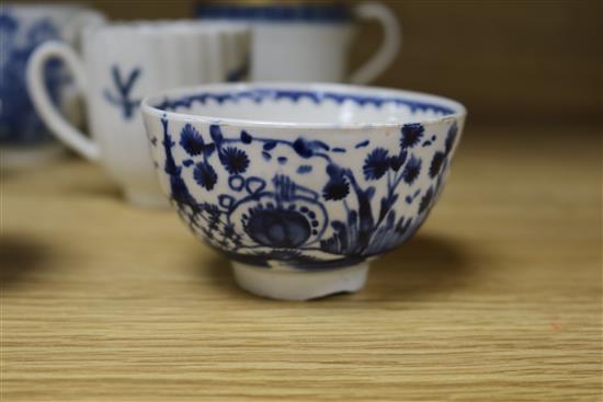 A collection of 18th century Worcester, Caughley and Liverpool blue and white cups and saucers